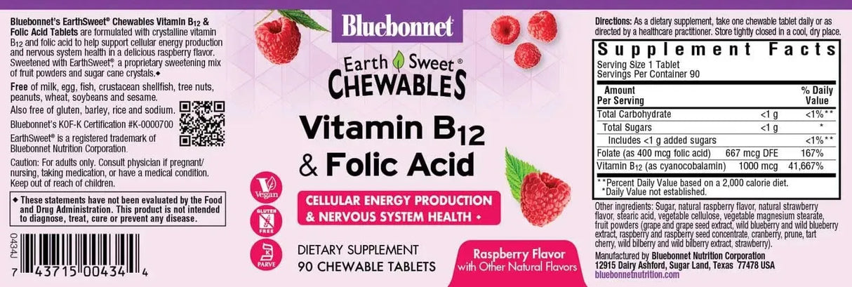 BLUEBONNET NUTRITION - BlueBonnet Nutrition Earth Sweet Vitamin B12 & Folic Acid 90 Tabletas Masticables - The Red Vitamin MX - Suplementos Alimenticios - {{ shop.shopifyCountryName }}