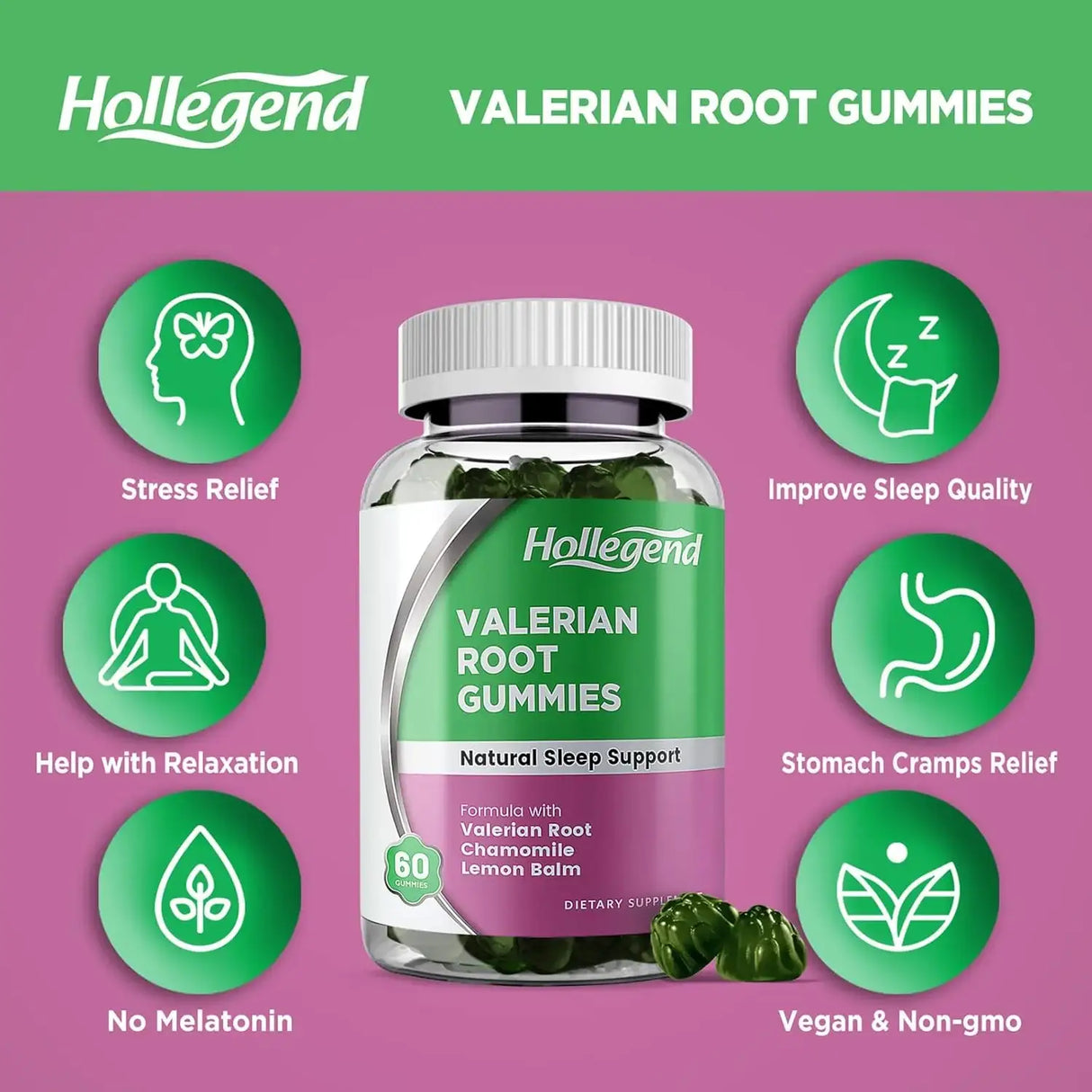 HOLLEGEND - HOLLEGEND Valerian Root Gummies with Lemon Balm & Chamomile 60 Gomitas - The Red Vitamin MX - Suplementos Alimenticios - {{ shop.shopifyCountryName }}