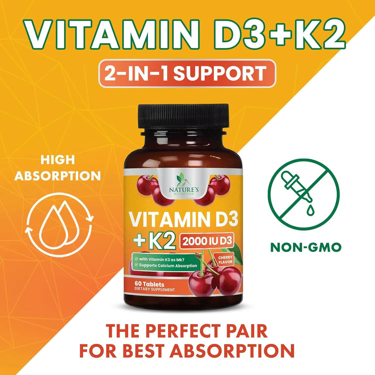 NATURE'S NUTRITION - Nature's Nutrition Vitamin D3 K2 Chewable Cherry 60 Tabletas Masticables - The Red Vitamin MX - Suplementos Alimenticios - {{ shop.shopifyCountryName }}