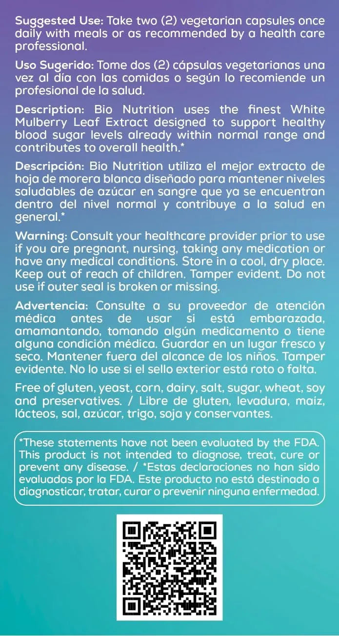 BIO NUTRITION - Bio Nutrition White Mulberry Extract 60 Capsulas - The Red Vitamin MX - Suplementos Alimenticios - {{ shop.shopifyCountryName }}