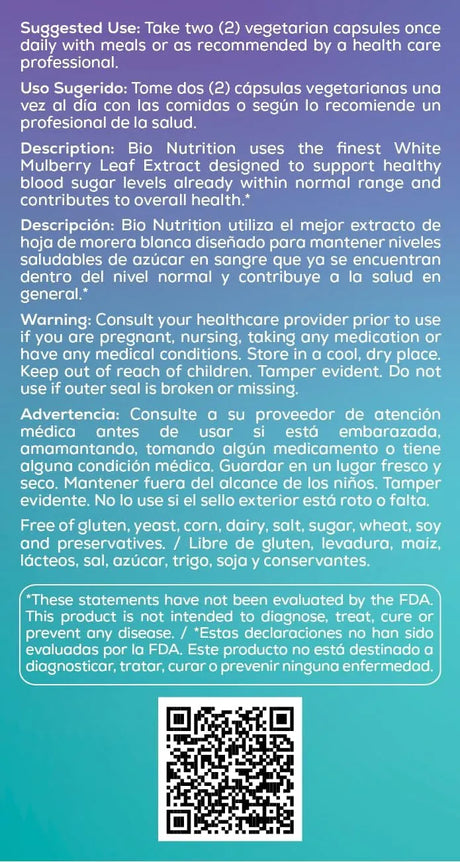 BIO NUTRITION - Bio Nutrition White Mulberry Extract 60 Capsulas - The Red Vitamin MX - Suplementos Alimenticios - {{ shop.shopifyCountryName }}