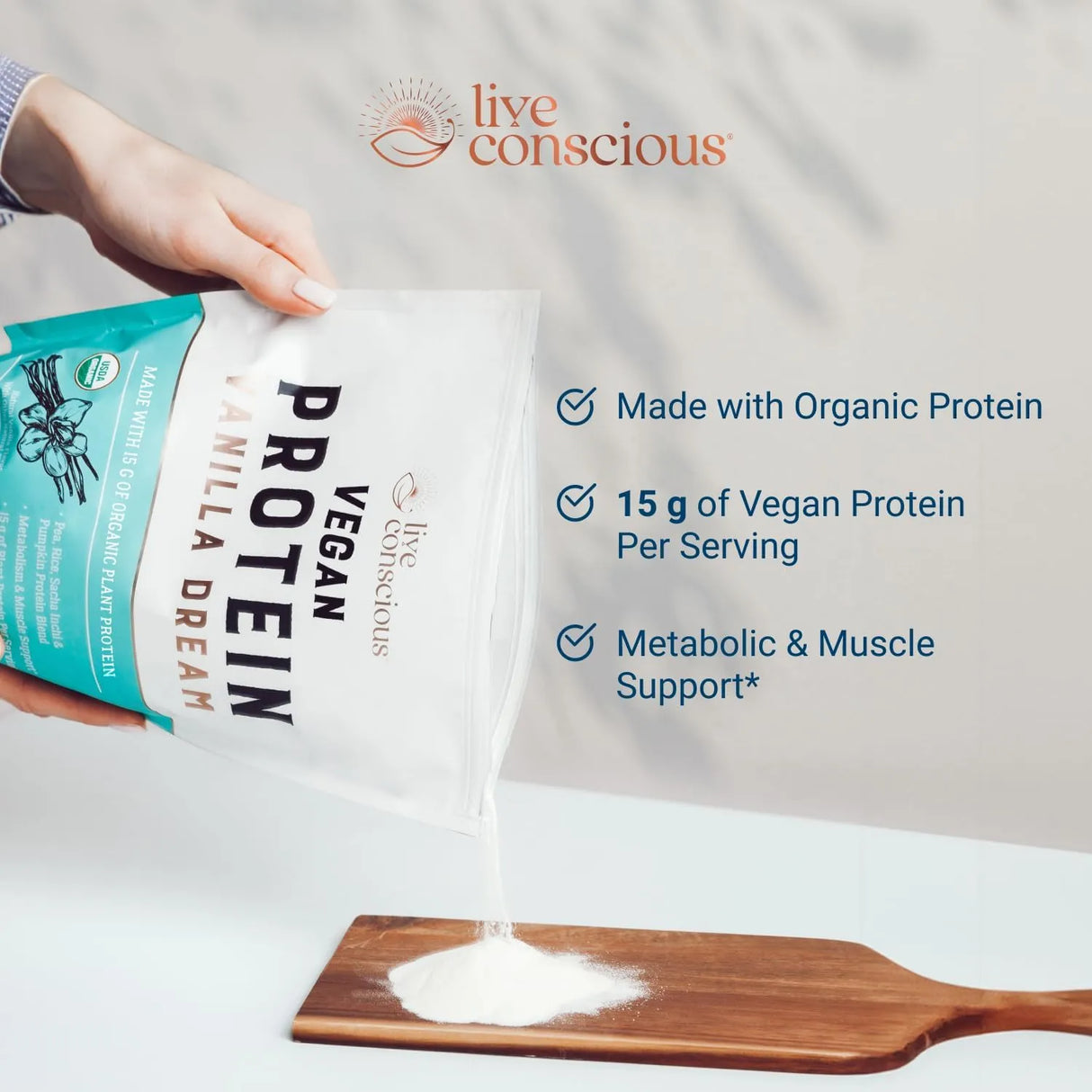 LIVE CONSCIOUS - Live Conscious Vegan Pea Protein Powder Vanilla Dream Flavor 520Gr. - The Red Vitamin MX - Suplementos Alimenticios - {{ shop.shopifyCountryName }}