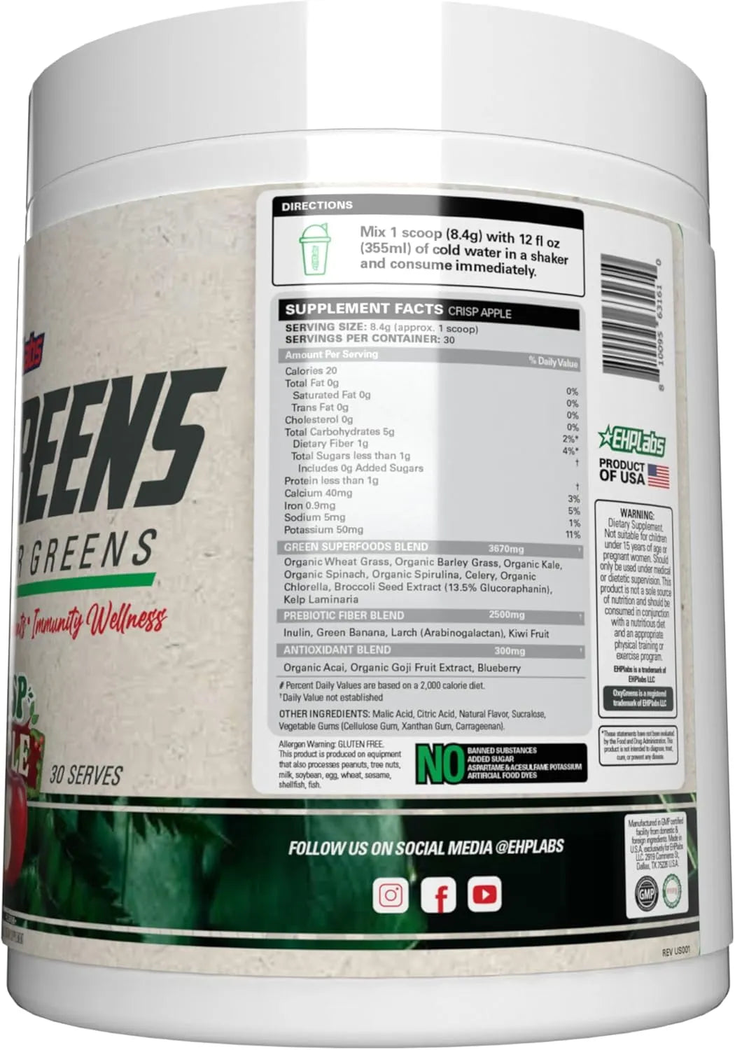 EHPLABS - EHP Labs OxyGreens Super Greens Powder 30 Servicios Crisp Apple 252Gr. - The Red Vitamin MX - Suplementos Alimenticios - {{ shop.shopifyCountryName }}