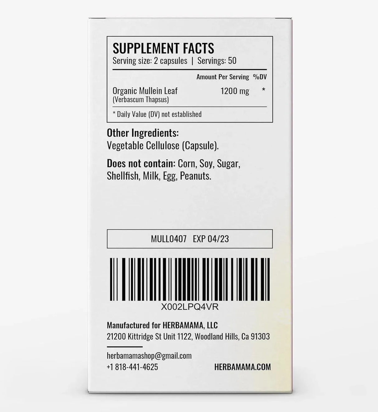 HERBAMAMA - HERBAMAMA Mullein Leaf Respiratory Health 100 Capsulas - The Red Vitamin MX - Suplementos Alimenticios - {{ shop.shopifyCountryName }}