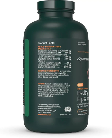 VETRISCIENCE - VetriScience Ultimate Strength Healthy Hip & Joint Tablets 120 Tabletas Masticables - The Red Vitamin MX - Cuidado De Cadera Y Articulaciones Para Perros - {{ shop.shopifyCountryName }}