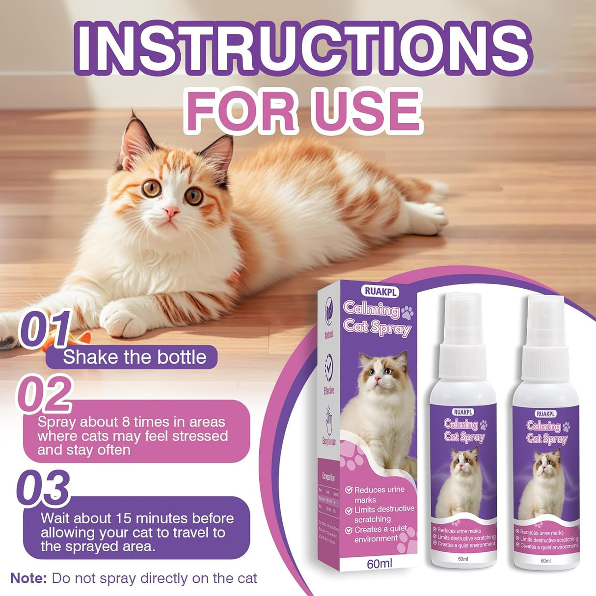 RUAKPL Cat Calming Spray 60Ml. 2 Pack