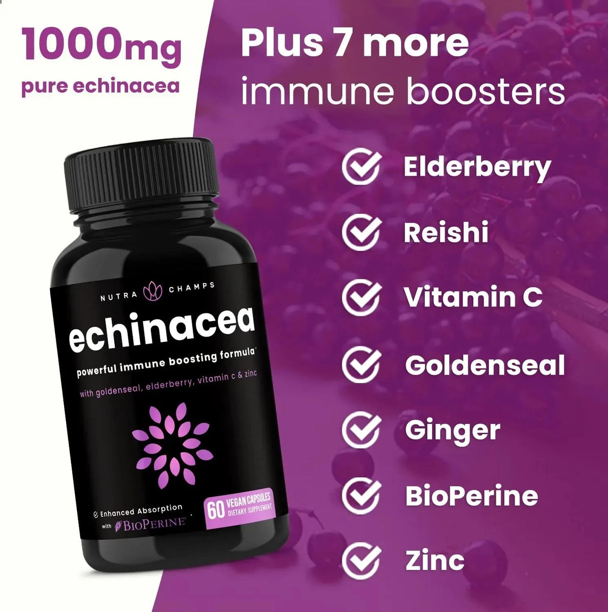 NUTRACHAMPS - NutraChamps Echinacea Goldenseal 1000Mg. 60 Capsulas - The Red Vitamin MX - Suplementos Alimenticios - {{ shop.shopifyCountryName }}