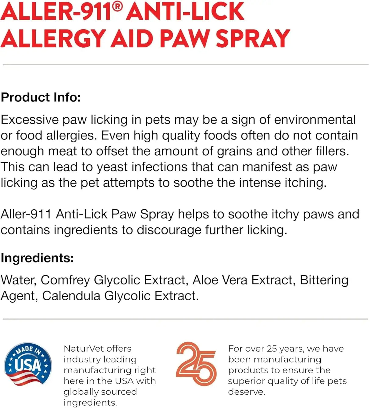 NATURVET - NaturVet Aller-911 Anti-Lick Paw Spray for Dogs & Cats 8 Fl.Oz. - The Red Vitamin MX - Remedios Para La Picazón De Perros - {{ shop.shopifyCountryName }}