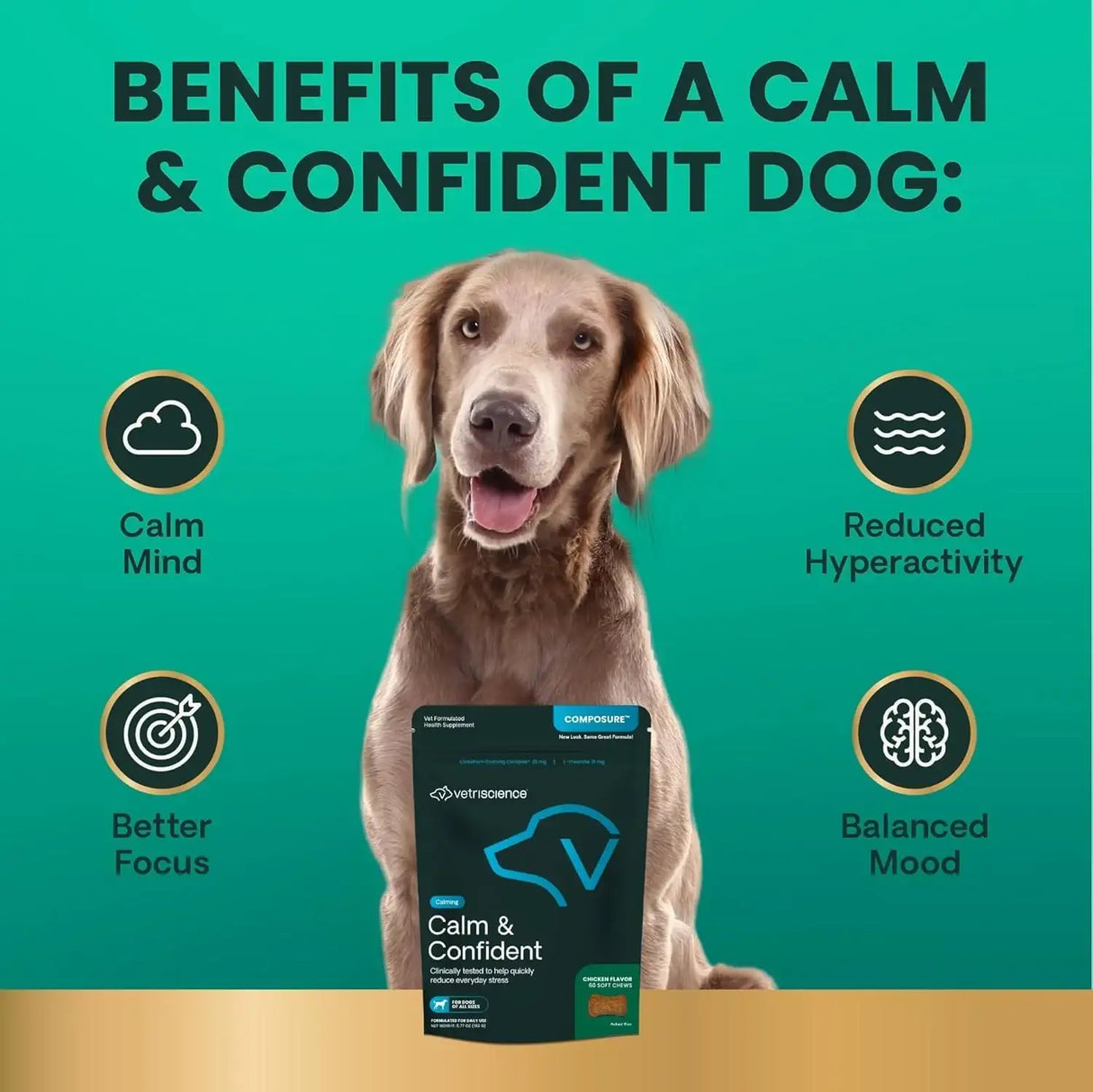 VETRISCIENCE - VetriScience Long Lasting Calm & Confident Calming Chews Chicken 60 Masticables - The Red Vitamin MX - Relajantes Para Perros - {{ shop.shopifyCountryName }}