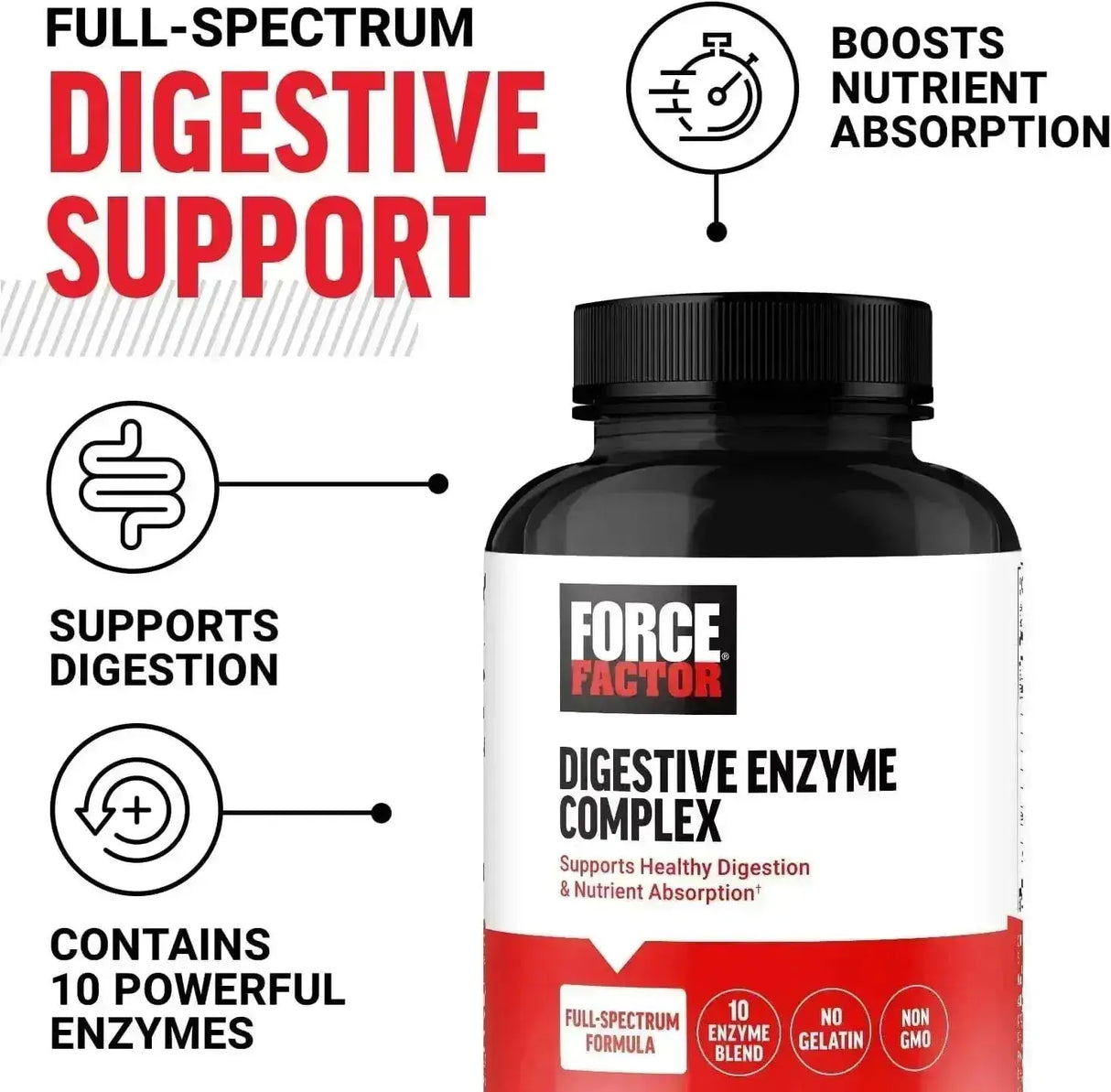 FORCE FACTOR - FORCE FACTOR Digestive Enzymes Complex 90 Capsulas - The Red Vitamin MX - Suplementos Alimenticios - {{ shop.shopifyCountryName }}