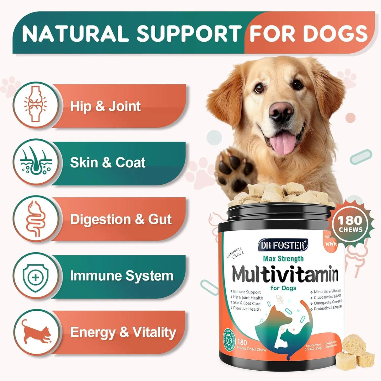 DR FOSTER - DR FOSTER Dog Multivitamin Chicken Flavor 180 Masticables - The Red Vitamin MX - Multivitamínicos Para Perros - {{ shop.shopifyCountryName }}