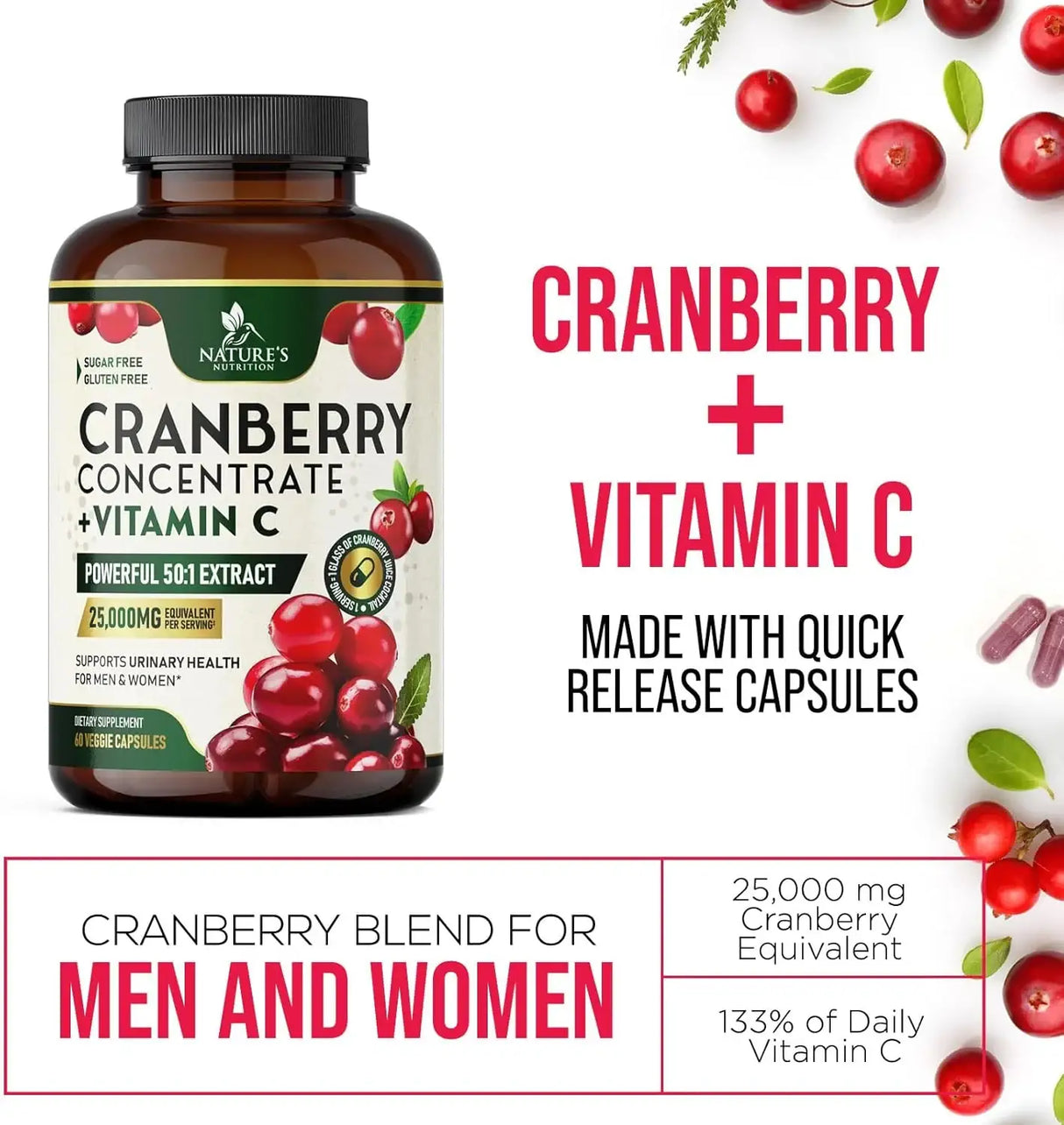NATURE'S NUTRITION - Nature's Nutrition Cranberry + Vitamin C 60 Capsulas - The Red Vitamin MX - Suplementos Alimenticios - {{ shop.shopifyCountryName }}
