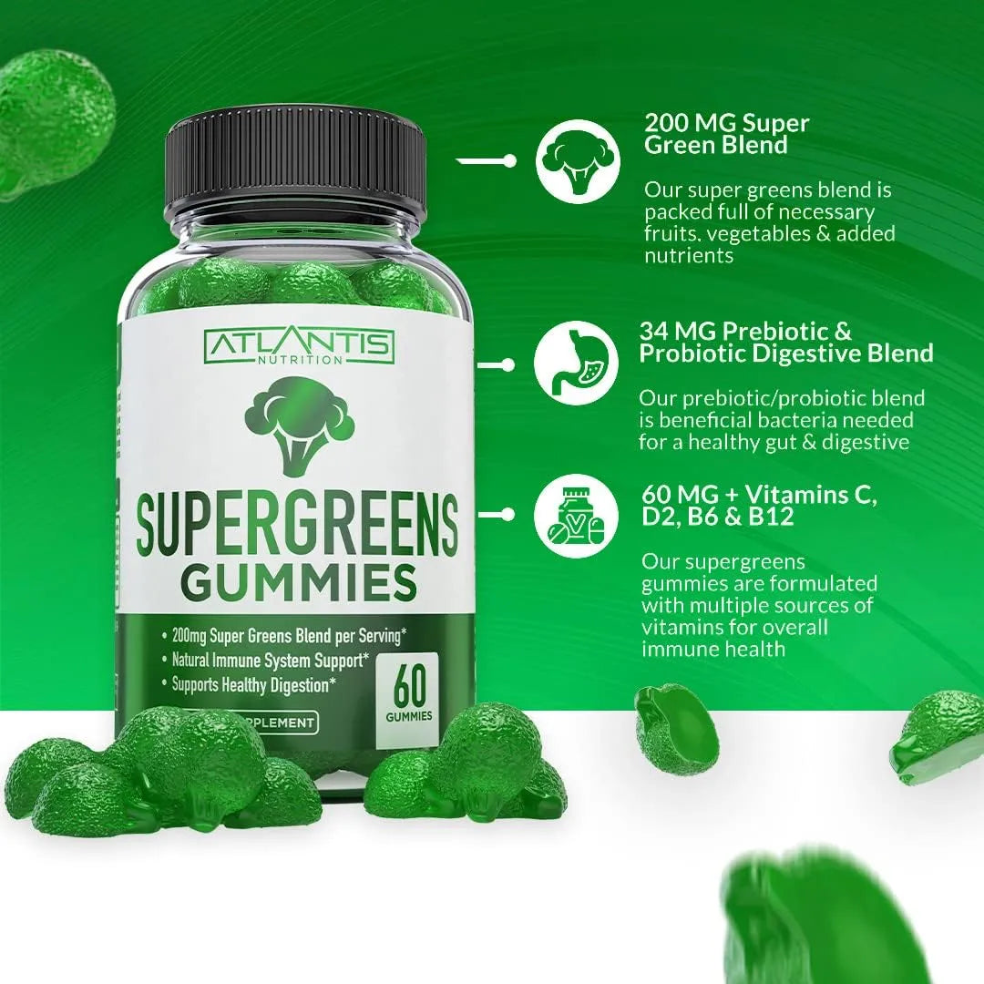 ATLANTIS NUTRITION - Atlantis Nutrition Supergreens Gummies Natural Raspberry Flavor 60 Gomitas 2 Pack - The Red Vitamin MX - Suplementos Alimenticios - {{ shop.shopifyCountryName }}