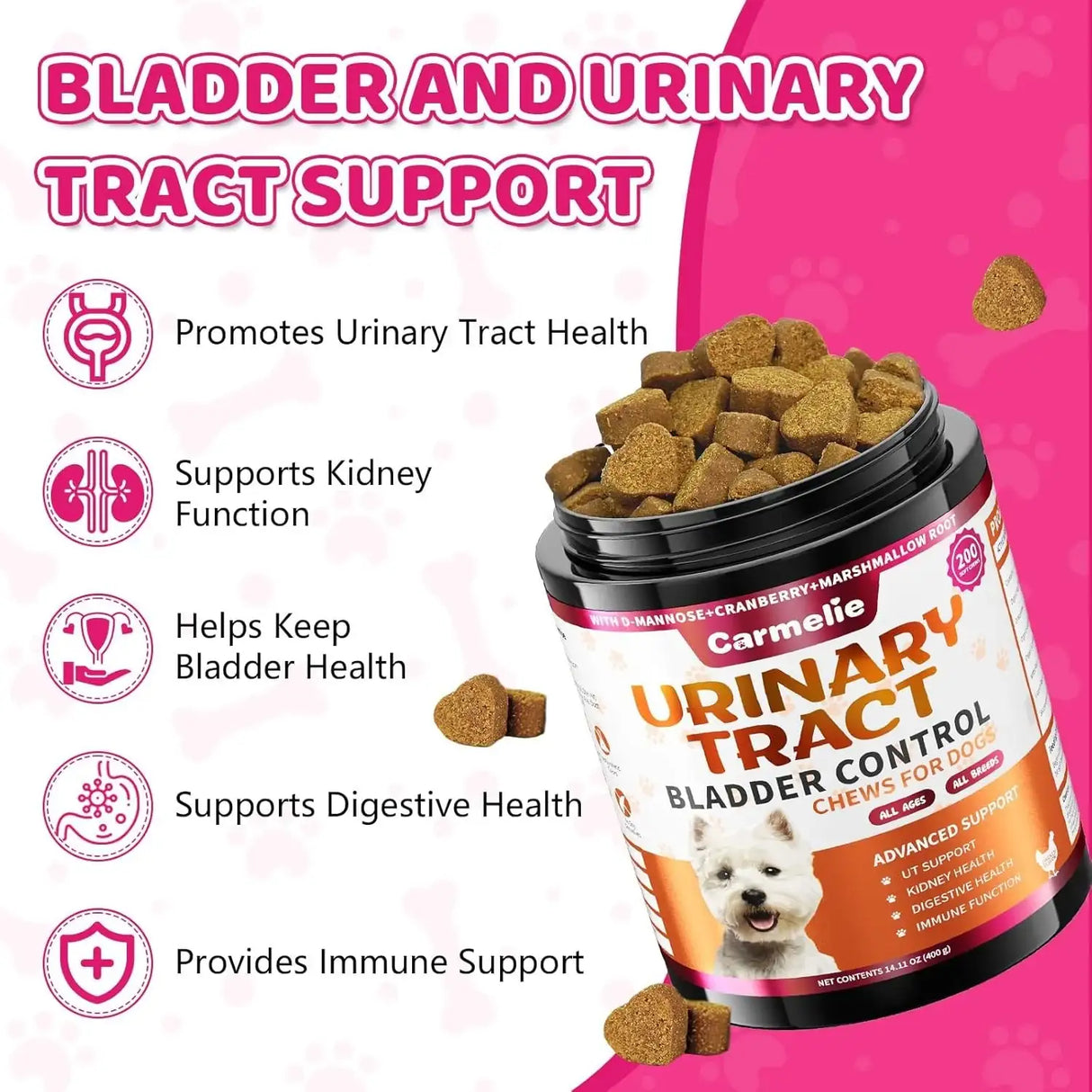 CARMELIE - Carmelie Dog Urinary Tract Supplement 200 Masticables - The Red Vitamin MX - Salud De Tracto Urinario Para Perros - {{ shop.shopifyCountryName }}