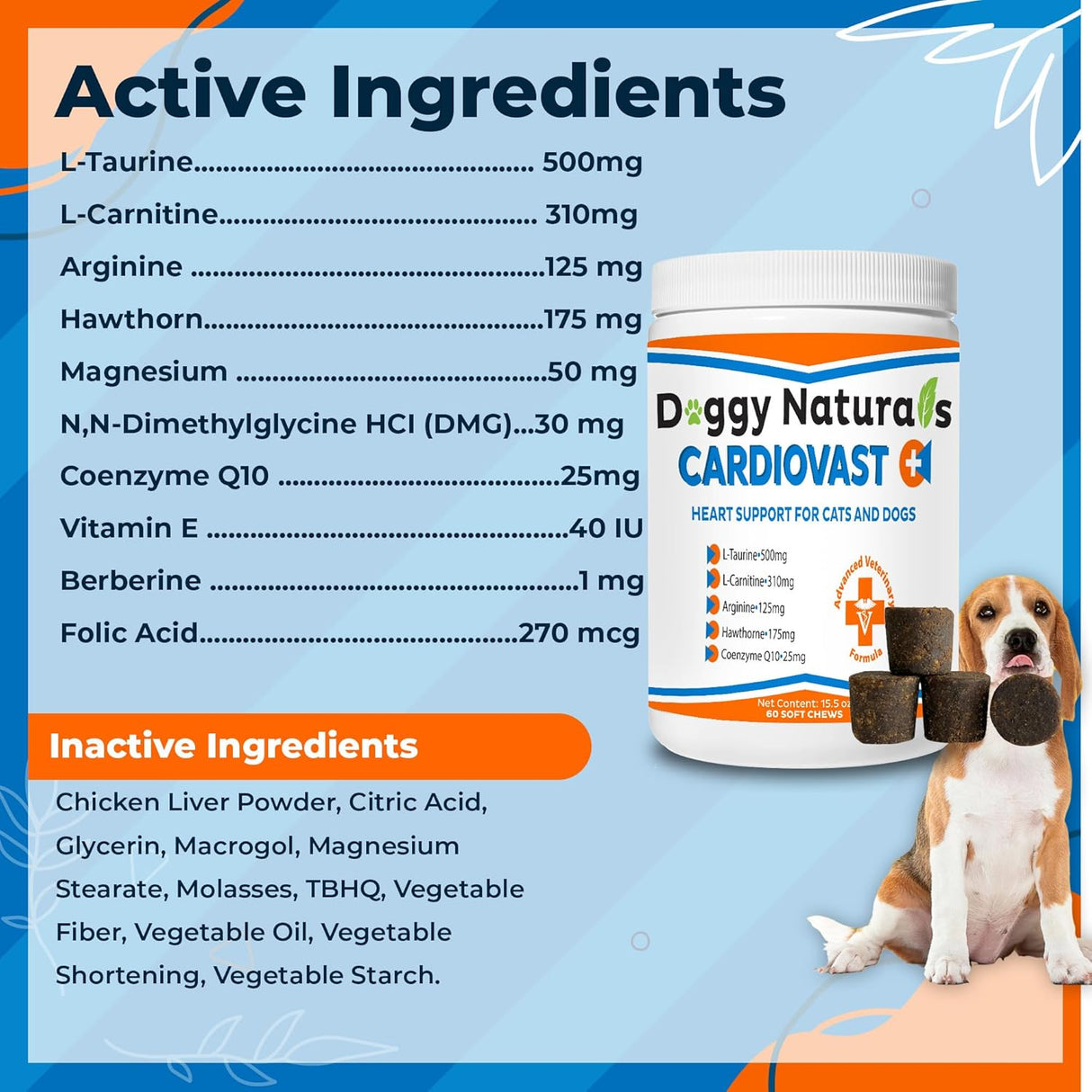 Doggy Naturals CardioVast Cardio Support and Cardio Strength Supplement for Dog 60 Masticables