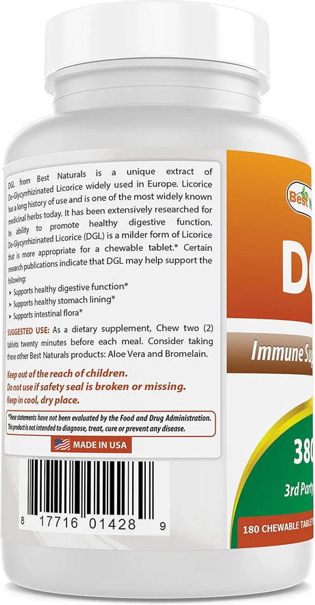 BEST NATURALS - Best Naturals DGL Chewable 380Mg. 180 Tabletas Masticables - The Red Vitamin MX - Suplementos Alimenticios - {{ shop.shopifyCountryName }}
