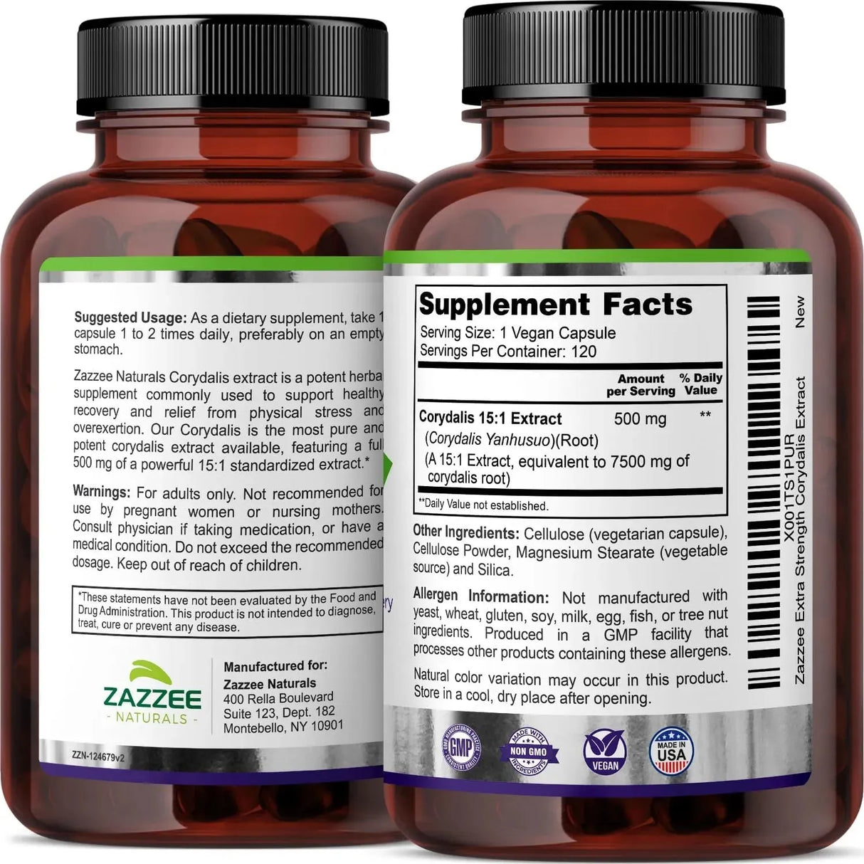 ZAZZEE NATURALS - Zazzee Extra Strength Corydalis 15:1 Extract 7500Mg. 120 Capsulas - The Red Vitamin MX - Suplementos Alimenticios - {{ shop.shopifyCountryName }}
