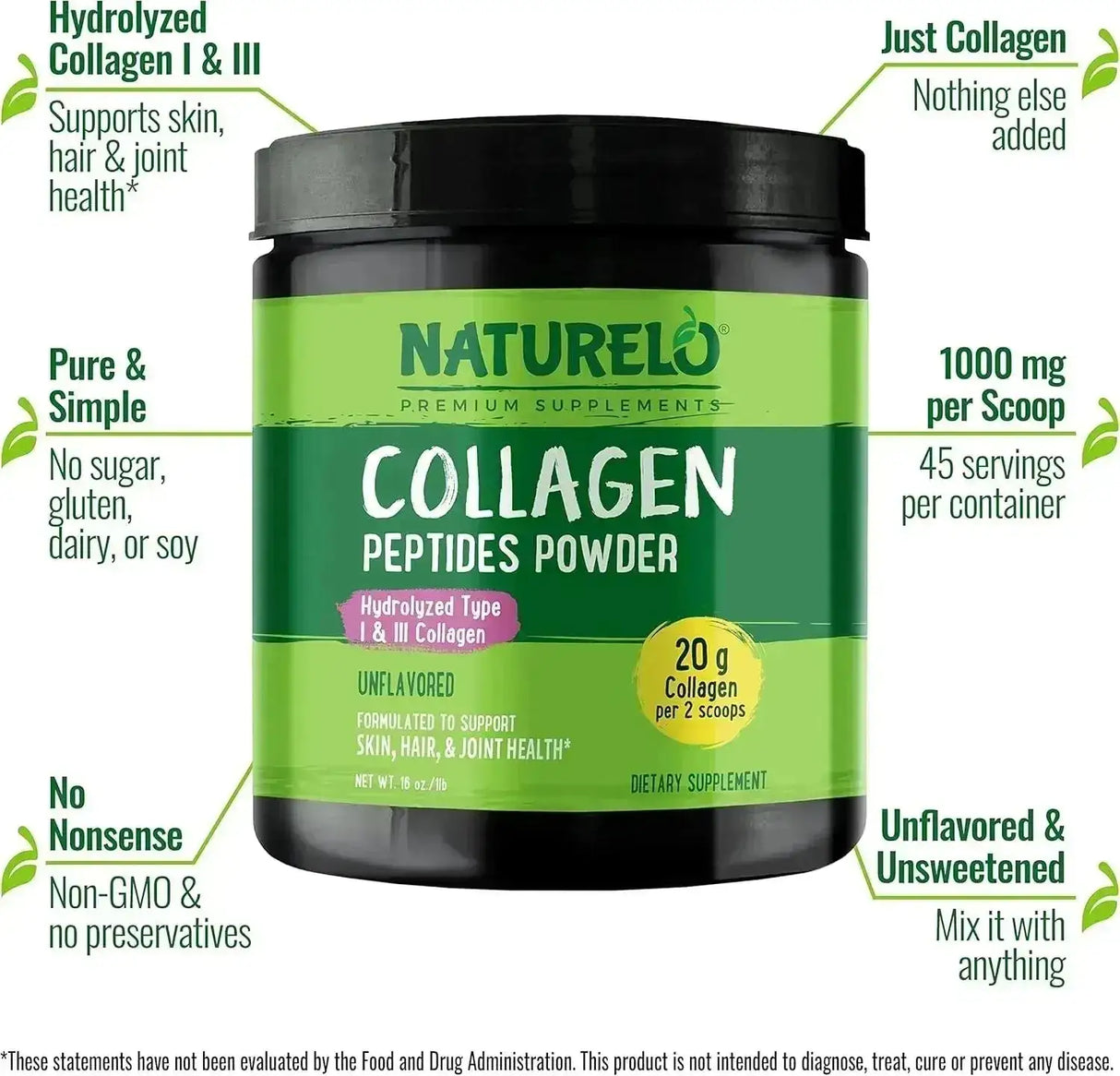 NATURELO - NATURELO Collagen Peptide Powder 1 Lb. - The Red Vitamin MX - Suplementos Alimenticios - {{ shop.shopifyCountryName }}