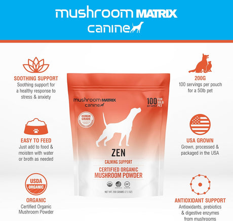 OM - Om Mushroom Matrix Zen Matrix Mushroom Blend Pet 200Gr. - The Red Vitamin MX - Suplementos Herbales Para Perros - {{ shop.shopifyCountryName }}