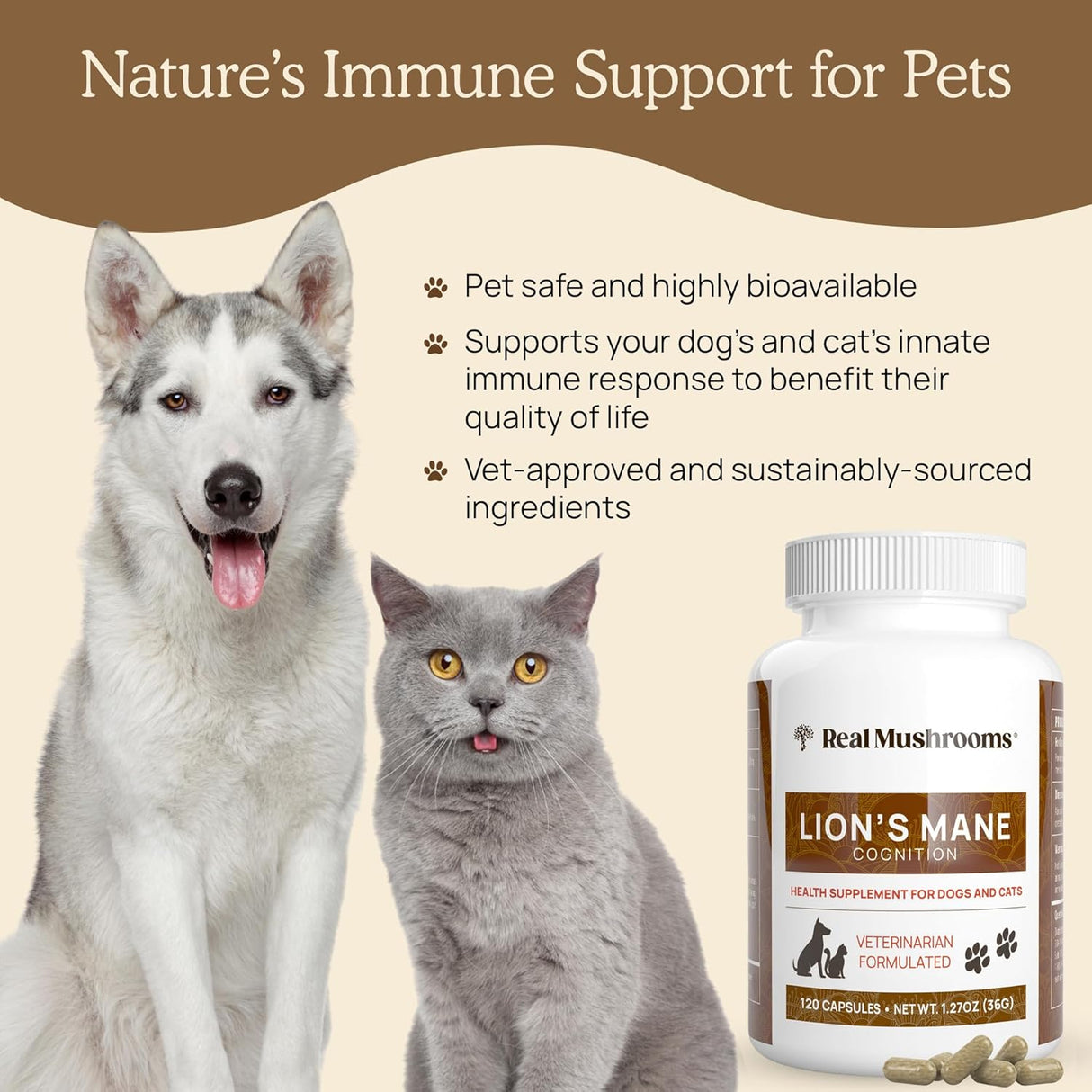 REAL MUSHROOMS - Real Mushrooms Lion’s Mane Pet Mushroom Supplement 120 Capsulas - The Red Vitamin MX - Suplementos Herbales Para Perros - {{ shop.shopifyCountryName }}