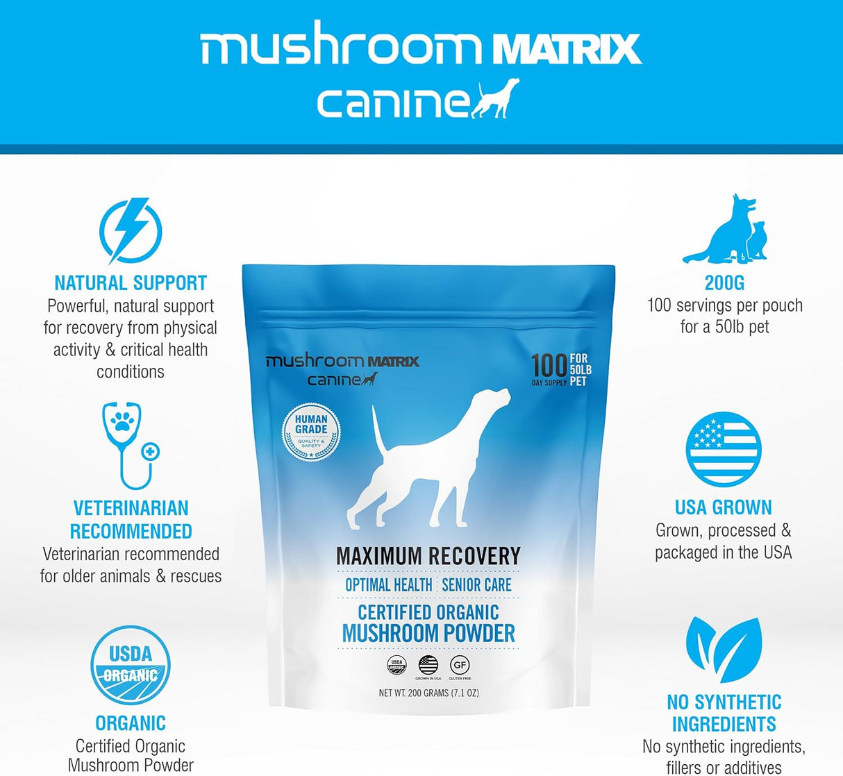 OM - Om Mushroom Matrix Pet Maximum Recovery 200Gr. - The Red Vitamin MX - Suplementos Herbales Para Perros - {{ shop.shopifyCountryName }}