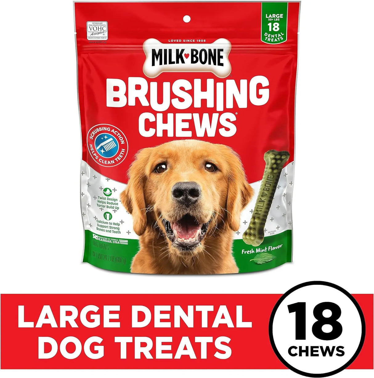 MILK BONE - Milk-Bone Fresh Breath Brushing Chews Large 18 Piezas - The Red Vitamin MX - Cuidado Dental Para Perros - {{ shop.shopifyCountryName }}