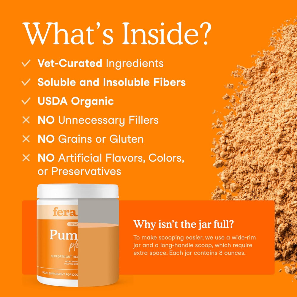 Fera Pet Organics Pumpkin Plus Fiber Supplement for Pets 90 Servicios 227Gr.