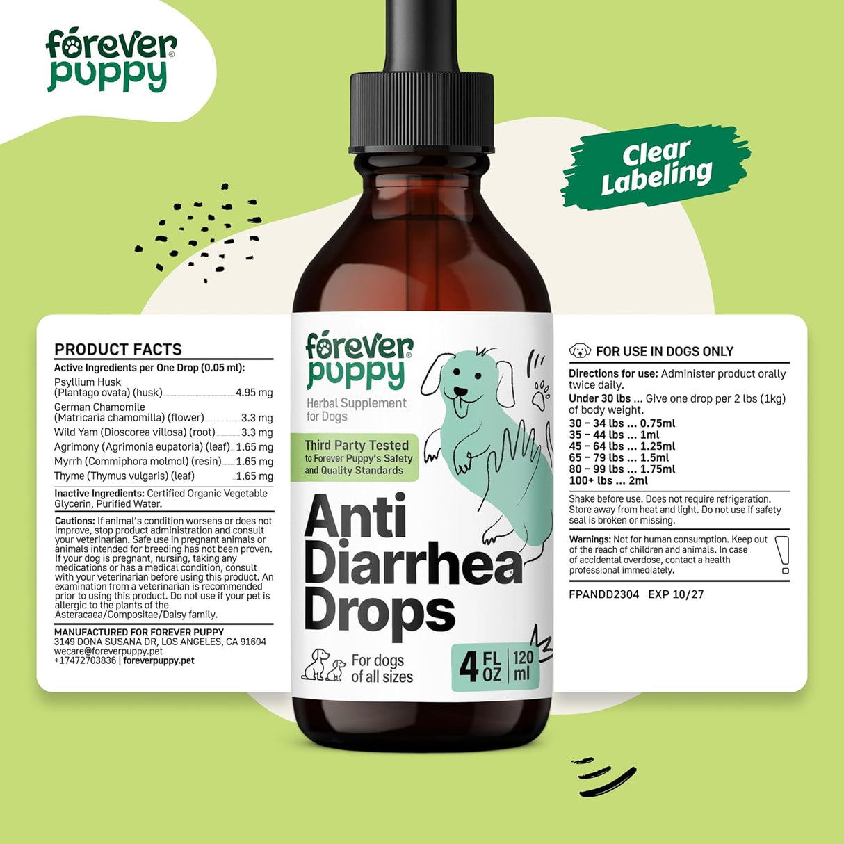 Forever Puppy Anti-Diarrhea Liquid Drops for Dogs 4 Fl.Oz.