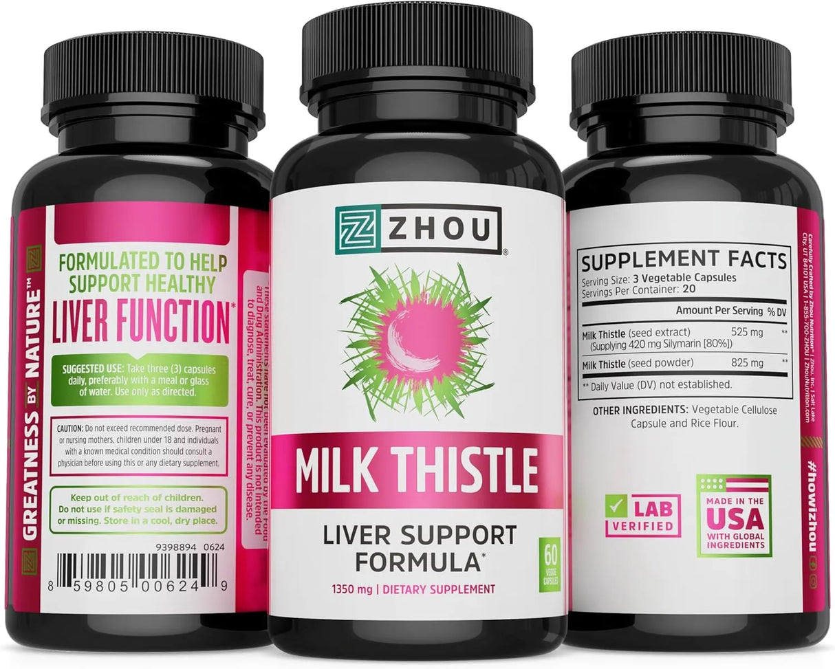 ZHOU - Zhou Milk Thistle Liver Support 60 Tabletas - The Red Vitamin MX - Suplementos Alimenticios - {{ shop.shopifyCountryName }}