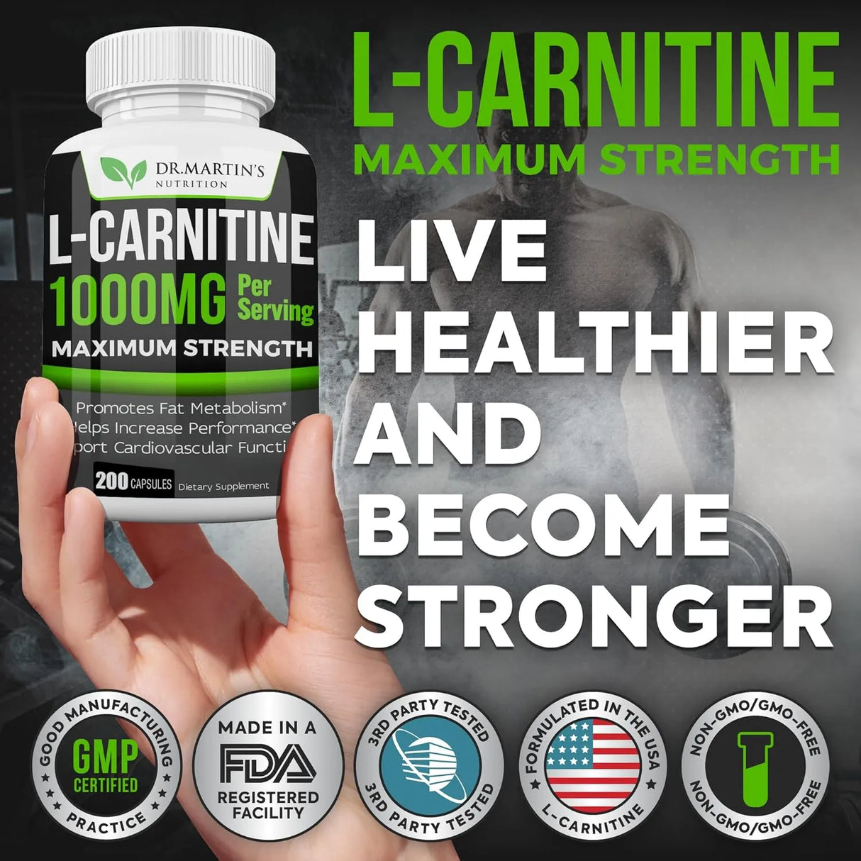 DR. MARTIN'S NUTRITION - DR. MARTIN'S NUTRITION Extra Strength L-Carnitine 200 Capsulas - The Red Vitamin MX - Suplementos Alimenticios - {{ shop.shopifyCountryName }}
