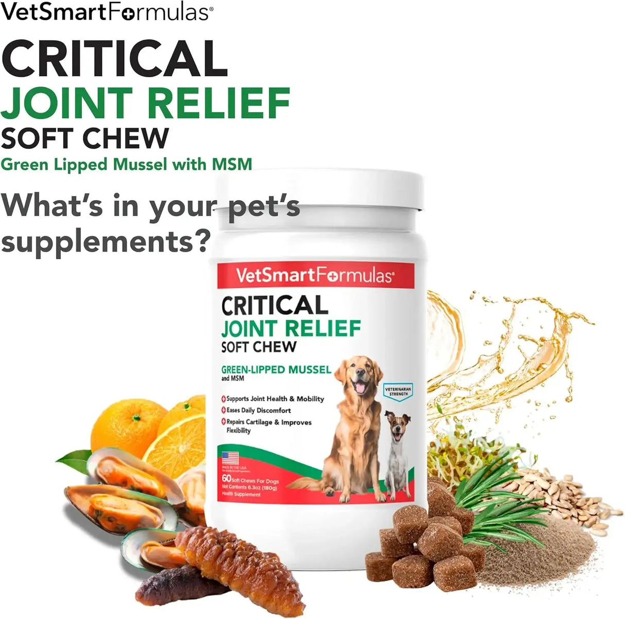 VETSMART - VetSmart Formulas Critical Joint Relief Soft Chew for Dogs 60 Masticables - The Red Vitamin MX - Cuidado De Cadera Y Articulaciones Para Perros - {{ shop.shopifyCountryName }}