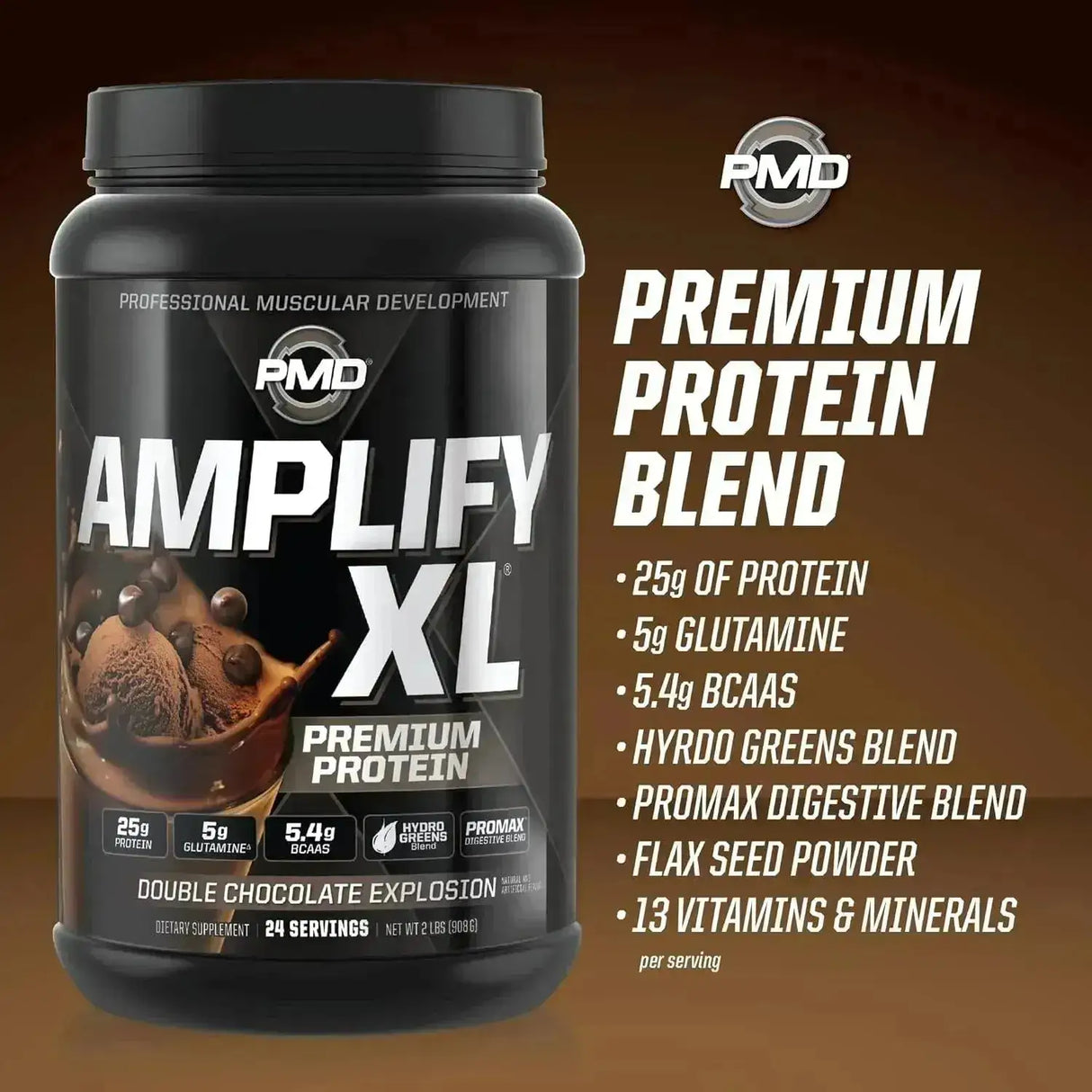 PMD SPORTS - PMD Sports Amplify XL Premium Whey Protein Double Chocolate Explosion 24 Servicios 908Gr. - The Red Vitamin MX - Suplementos Alimenticios - {{ shop.shopifyCountryName }}