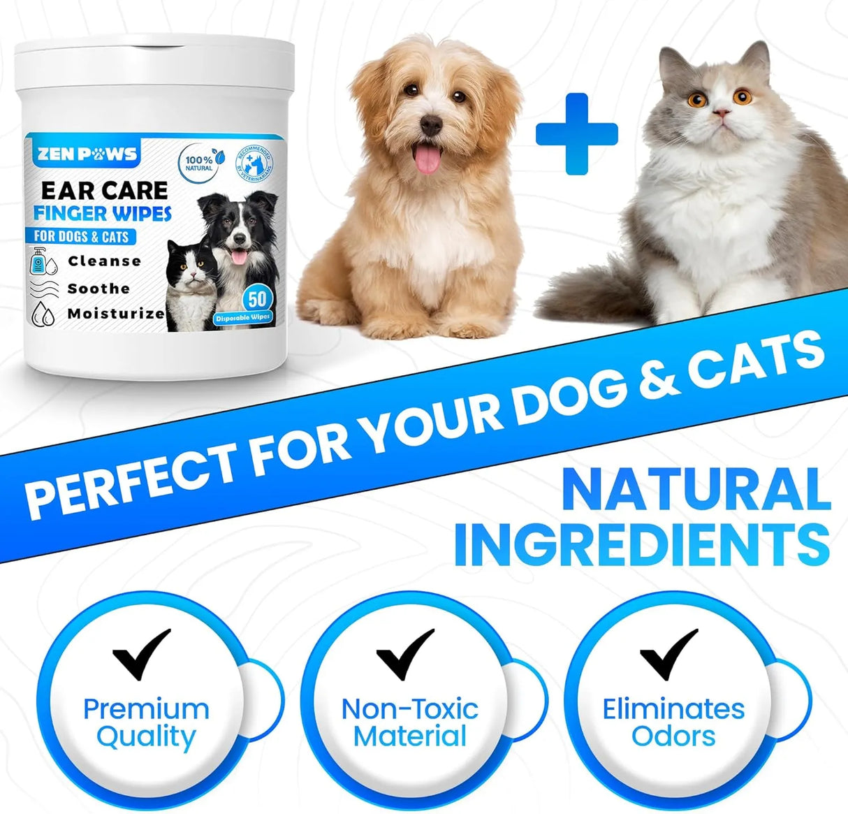 ZENPAWS - Zenpaws Dogs & Cats Ear Cleaner Finger Wipes 50 Toallitas - The Red Vitamin MX - Cuidado Del Oído De Perros - {{ shop.shopifyCountryName }}