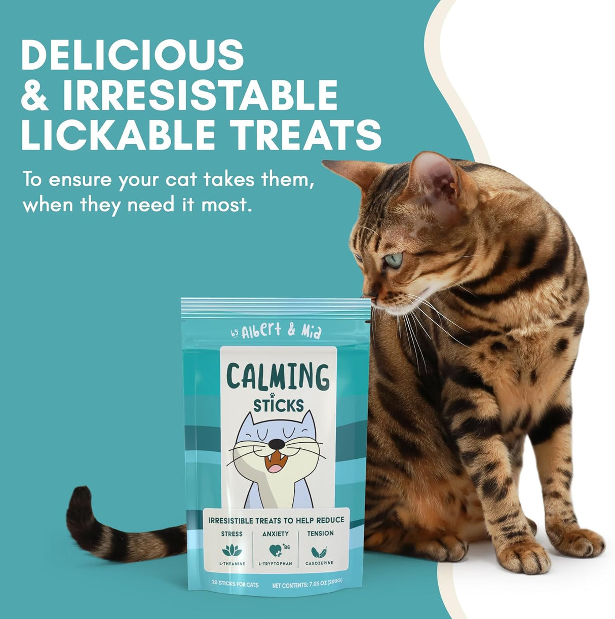 ALBERT & MIA Calming Sticks Lickable Calming Cat Treats 20 Pack