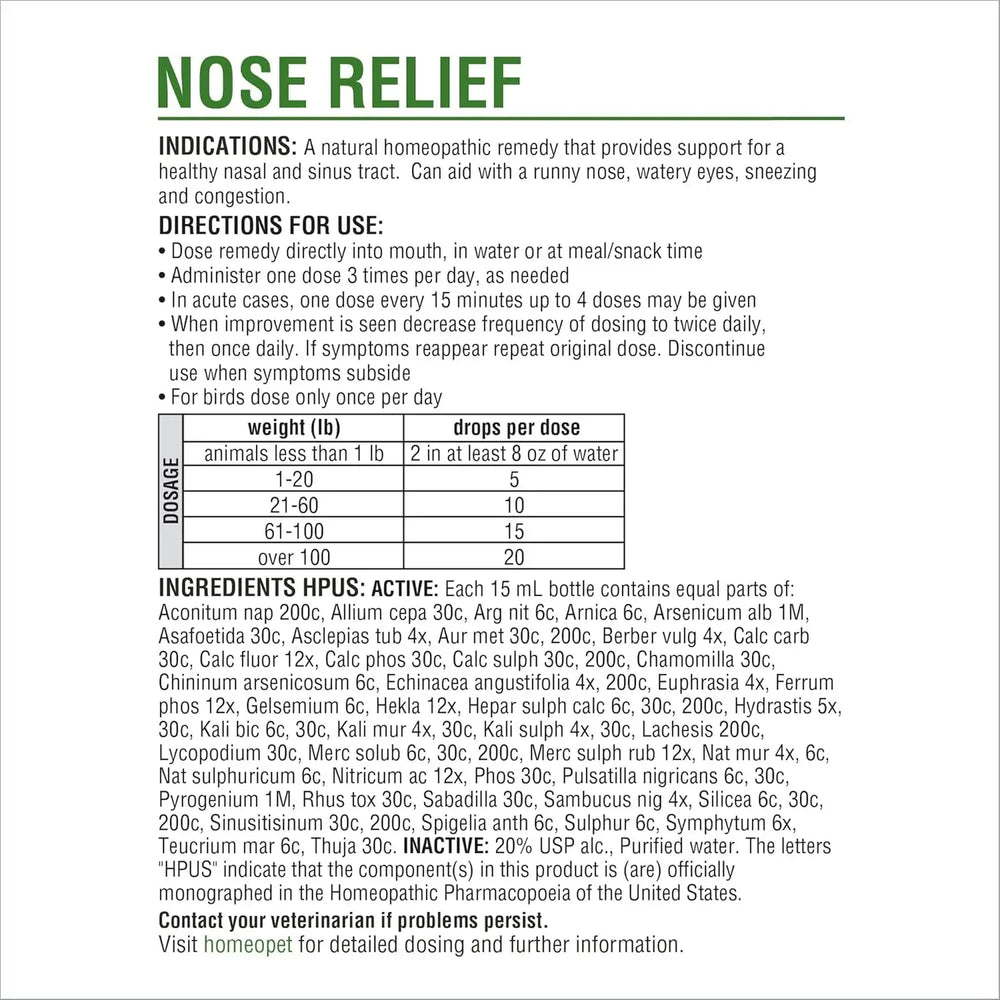 HOMEOPET - HomeoPet Nose Relief Safe and Natural Sinus Supplement 15Ml. - The Red Vitamin MX - Medicamentos Sin Receta Para Perros - {{ shop.shopifyCountryName }}