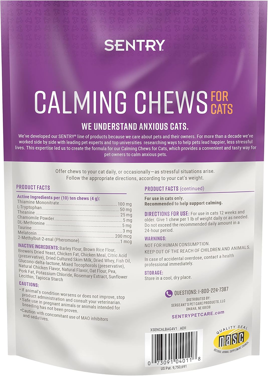 Sentry Calming Chews for Cats 113Gr.