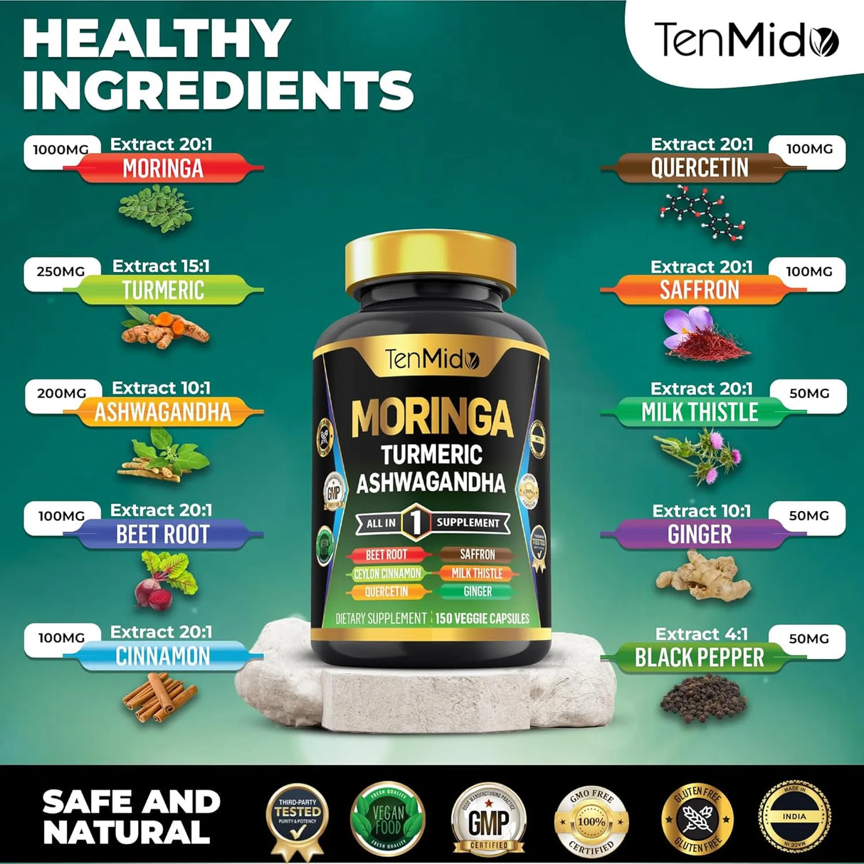 TENMIDO - Tenmido Moringa Oleifera 10in1 Formula 150 Capsulas - The Red Vitamin MX - Suplementos Alimenticios - {{ shop.shopifyCountryName }}