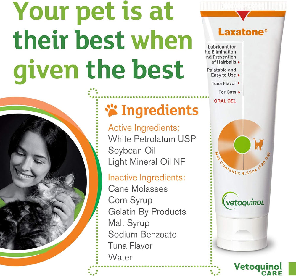 Vetoquinol Laxatone: Oral Hairball Lubricant Gel for Cats 4.25 Oz. 2 Pack
