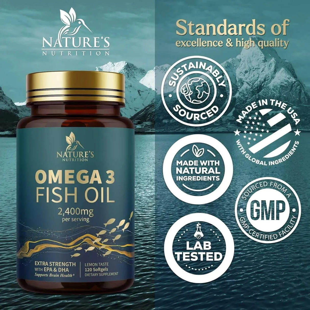 NATURE'S NUTRITION - Nature's Nutrition Triple Strength Omega 3 Fish Oil 2400Mg. 120 Capsulas Blandas - The Red Vitamin MX - Suplementos Alimenticios - {{ shop.shopifyCountryName }}