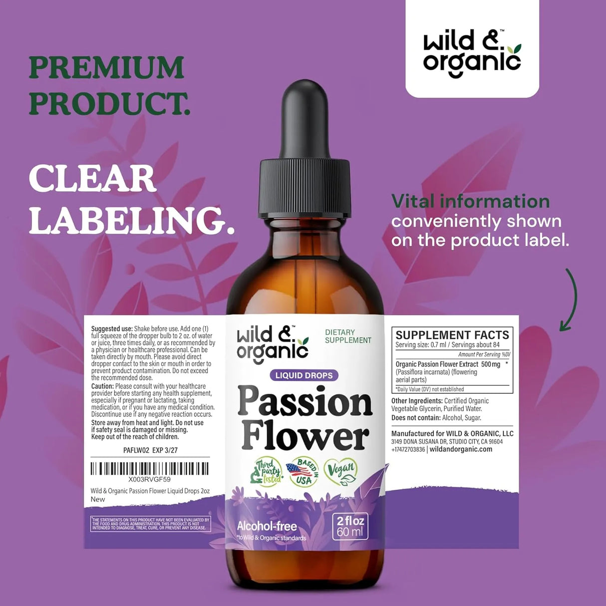 WILD & ORGANIC - Wild & Organic Passionflower Tincture 2 Fl.Oz. - The Red Vitamin MX - Suplementos Alimenticios - {{ shop.shopifyCountryName }}