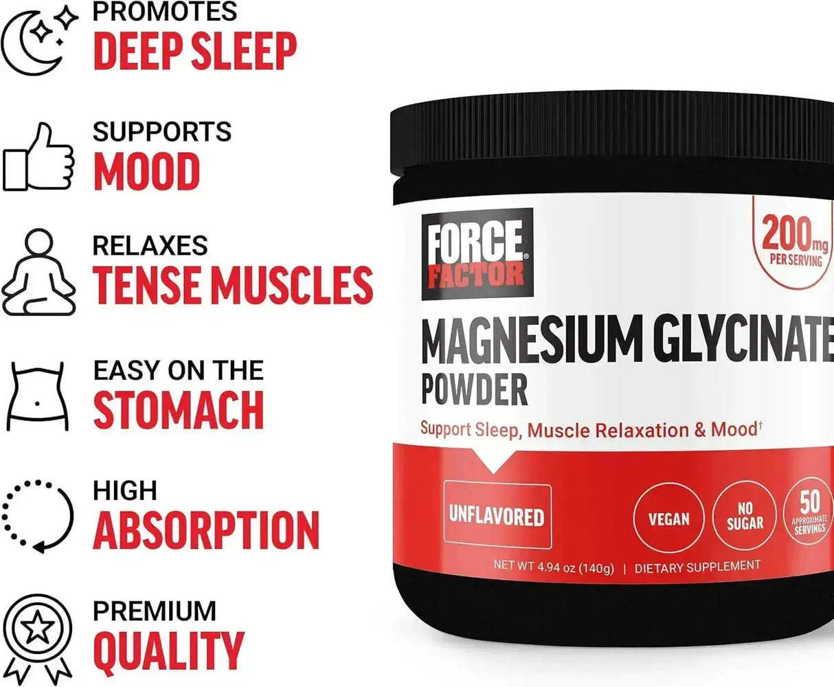 FORCE FACTOR - Force Factor Magnesium Glycinate Powder 200Mg. 140Gr. - The Red Vitamin MX - Suplementos Alimenticios - {{ shop.shopifyCountryName }}