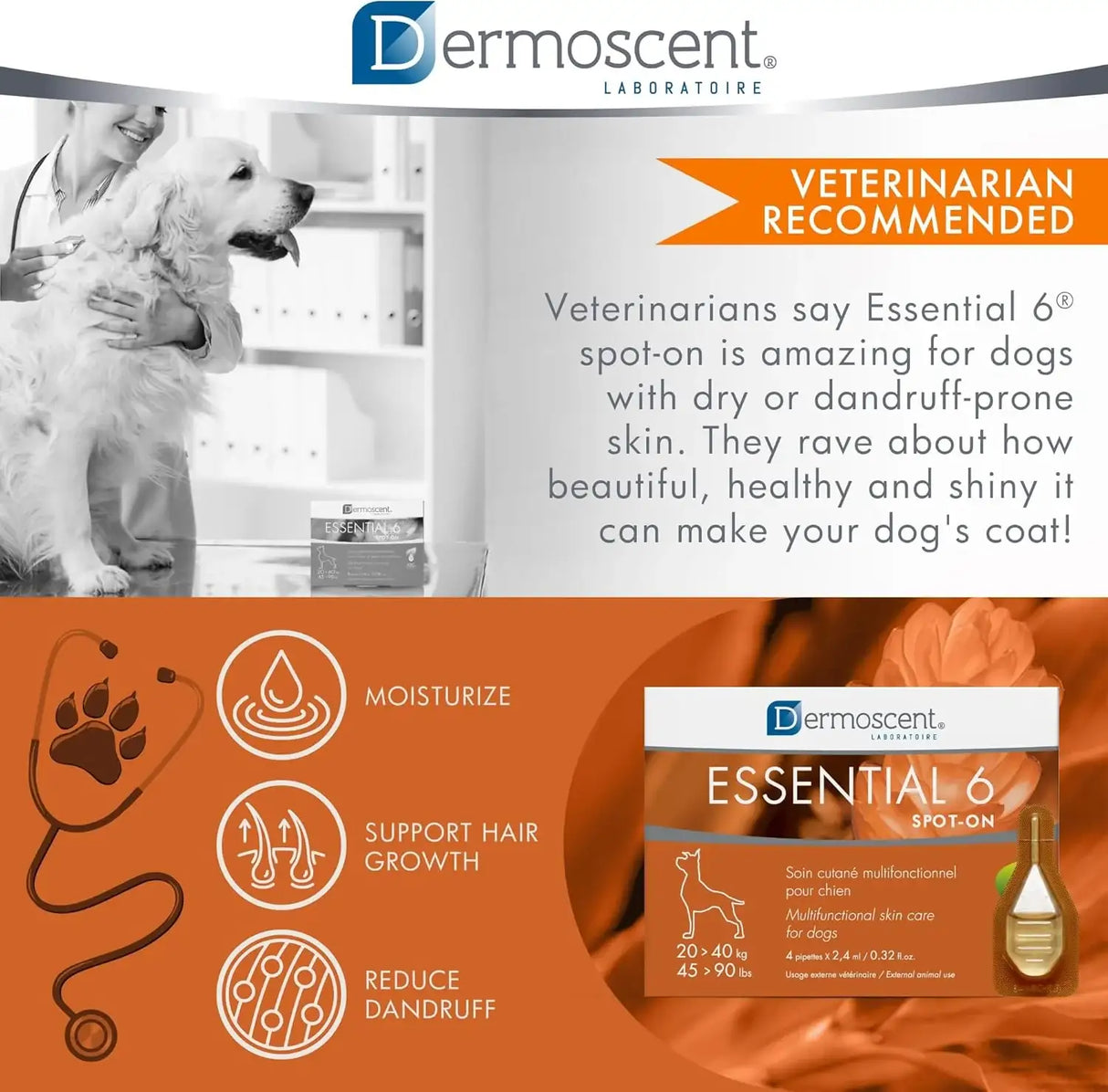 DERMOSCENT - Dermoscent Essential 6 spot-on Dog Skin Care Dogs 20-40 kg 4 Paquetes - The Red Vitamin MX - Remedios Para La Picazón De Perros - {{ shop.shopifyCountryName }}