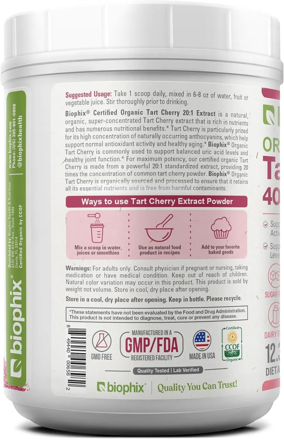 BIOPHIX - biophix Tart Cherry Powder Organic USDA 20:1 Extract 350Gr. - The Red Vitamin MX - Suplementos Alimenticios - {{ shop.shopifyCountryName }}
