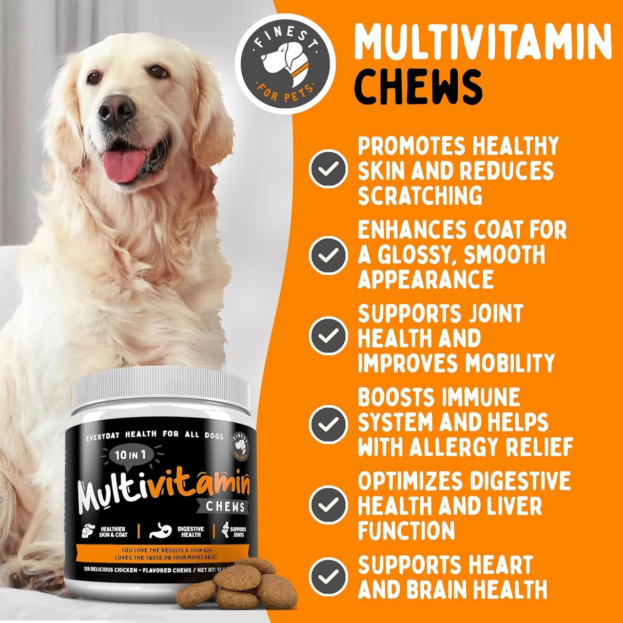 FINEST FOR PETS - Finest For Pets Dog Multivitamin Chewable Treats 120 Masticables - The Red Vitamin MX - Multivitamínicos Para Perros - {{ shop.shopifyCountryName }}