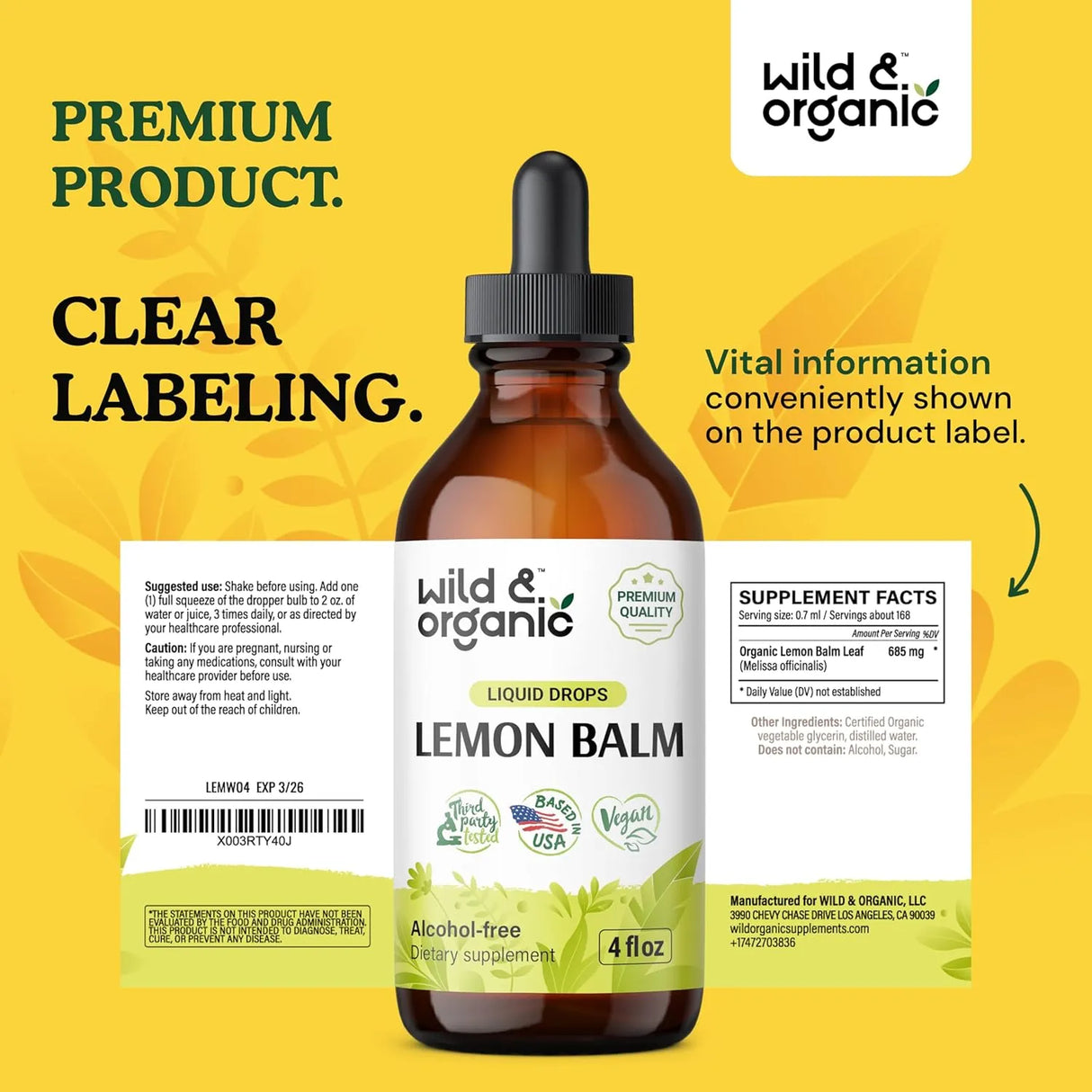 WILD & ORGANIC - Wild & Organic Lemon Balm Drops 4 Fl.Oz. - The Red Vitamin MX - Suplementos Alimenticios - {{ shop.shopifyCountryName }}
