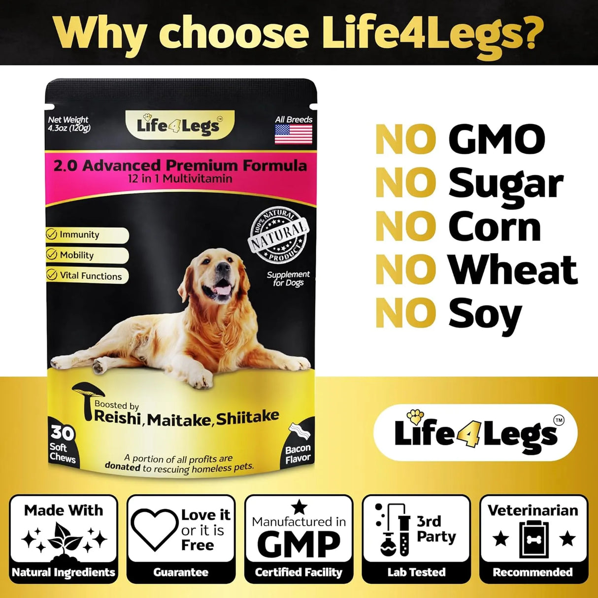 LIFE4LEGS - Life4Legs Soft Chews Dog Vitamins & Supplements Bacon 30 Masticables - The Red Vitamin MX - Multivitamínicos Para Perros - {{ shop.shopifyCountryName }}