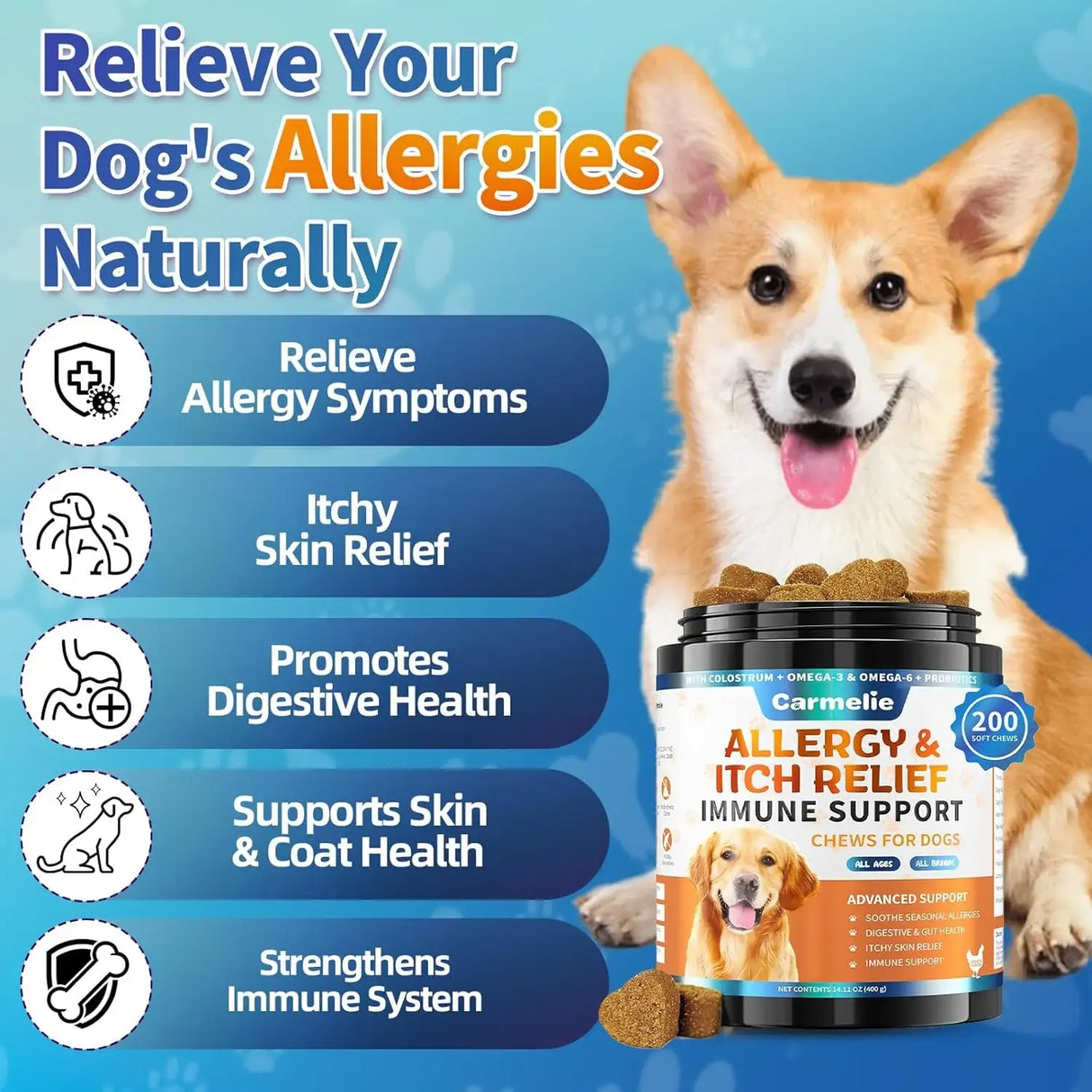 CARMELIE - Carmelie Dog Allergy Chews 200 Masticables - The Red Vitamin MX - Remedios Para La Picazón De Perros - {{ shop.shopifyCountryName }}