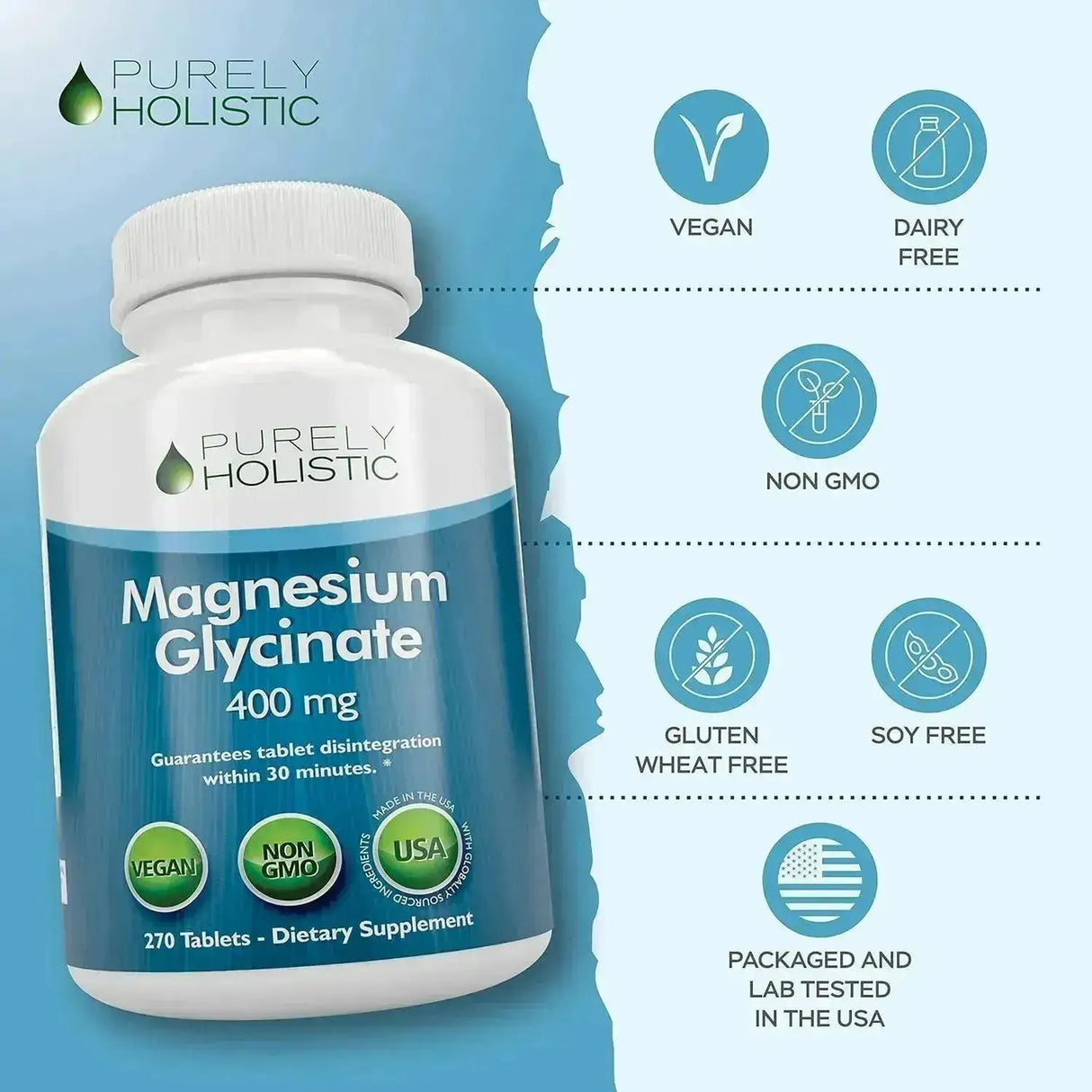 PURELY HOLISTIC - Purely Holistic Magnesium Glycinate 400Mg. 270 Tabletas - The Red Vitamin MX - Suplementos Alimenticios - {{ shop.shopifyCountryName }}