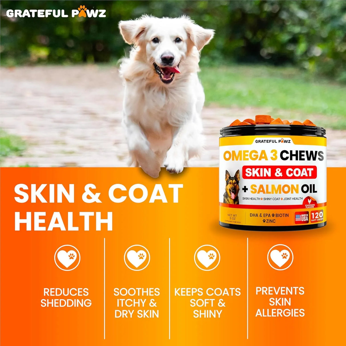GRATEFUL PAWZ - Grateful Pawz Fish Oil for Dogs Chews 120 Masticables - The Red Vitamin MX - Aceite De Pescado Para Perros - {{ shop.shopifyCountryName }}