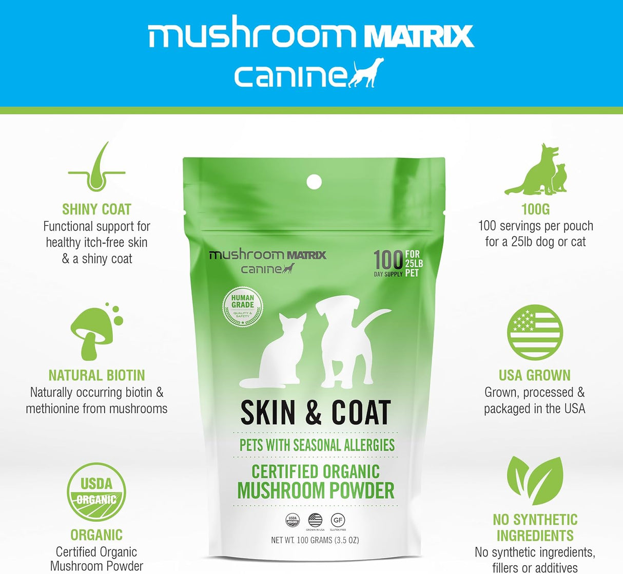 OM - Om Mushroom Matrix Pet Canine Skin & Coat 100Gr. - The Red Vitamin MX - Suplementos Herbales Para Perros - {{ shop.shopifyCountryName }}